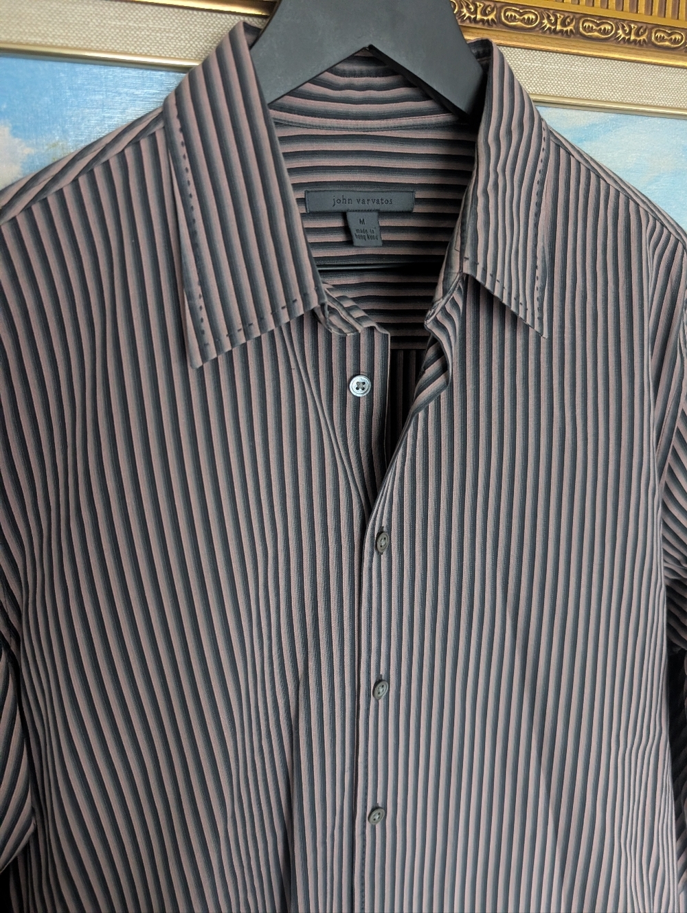 John Varvatos Striped Button-Down Shirt in Pink and Black